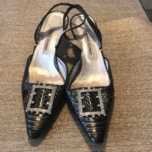 Manolo Blahnik snake slides with rhinestone